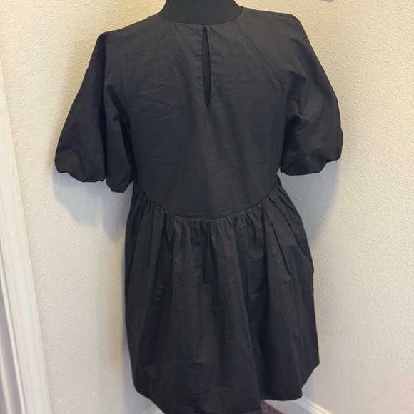 English Factory Black Puff Sleeve Baby Doll Dress A Line Fit Flare Cotton M - Picture 8 of 9